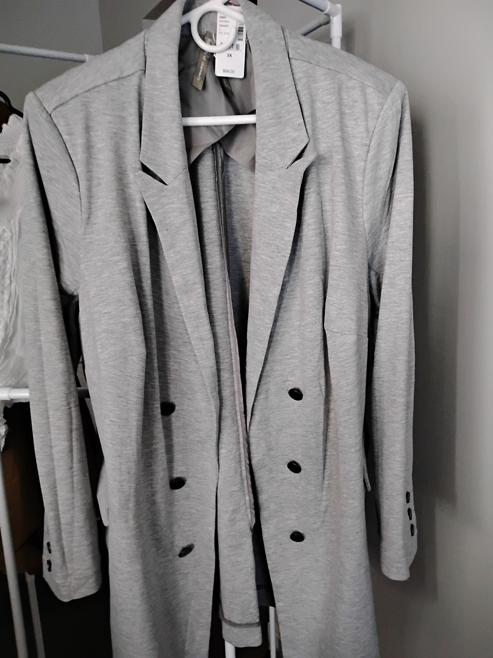 Penningtons Light Grey Double-Breasted Lapel 2 Pockets Long Sleeve Coat Blazer